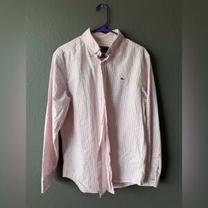 Vineyard Vines Men's pink and white plaid long sleeve shirt whale shirt cotton